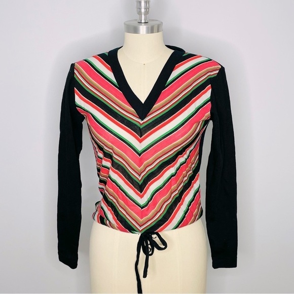 Vintage Helen Sue Striped Chevron Drawstring Bottom Long Sleeve Top- Size Small - Picture 1 of 7